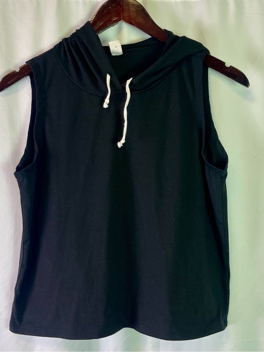H&M Black Sleeveless Hooded Muscle Tee with White Drawstrings